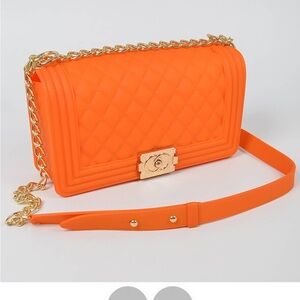 Orange Quilted Chain Shoulder Bag